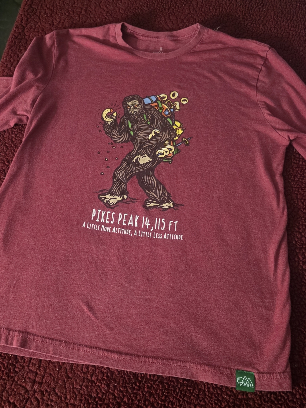 Pikes Peak Squatch Graphic Tee - Maroon, Long Sleeve, Wild Tribute, M